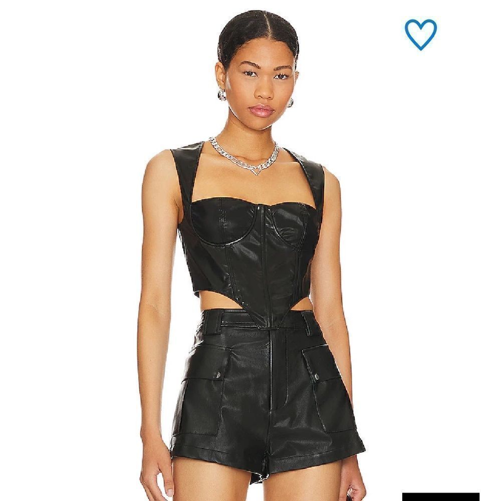 Superdown Ezra Faux Leather Top black corset bustier Revolve